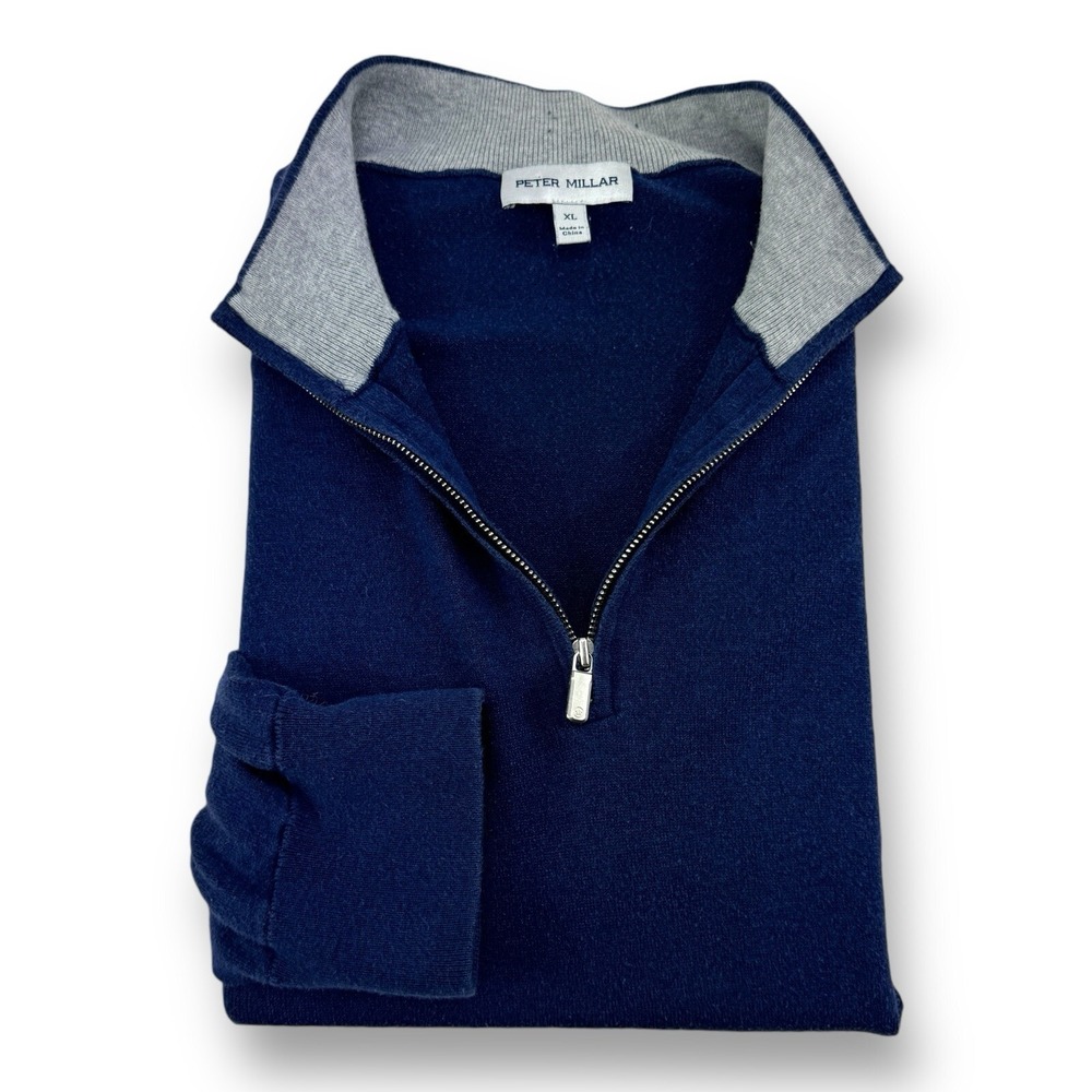 Peter Millar Men's ¼ Zip Pullover Sweater Blue Size XL Cotton Lyocell Nylon Silk
